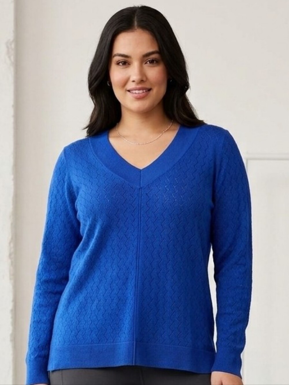 Cable And Gauge Royal Blue V-Neck Women's Sweater Sz Large